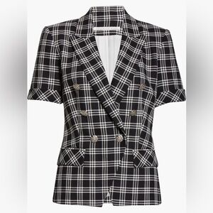 Veronica Beard Jenny Check Cotton Dickey Jacket short sleeve blazer black Sz 6